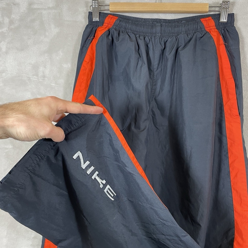 Vtg Y2K Nike Track Pants Mens Medium Black Orange Lined Logo Technoโ 2000s Nylon